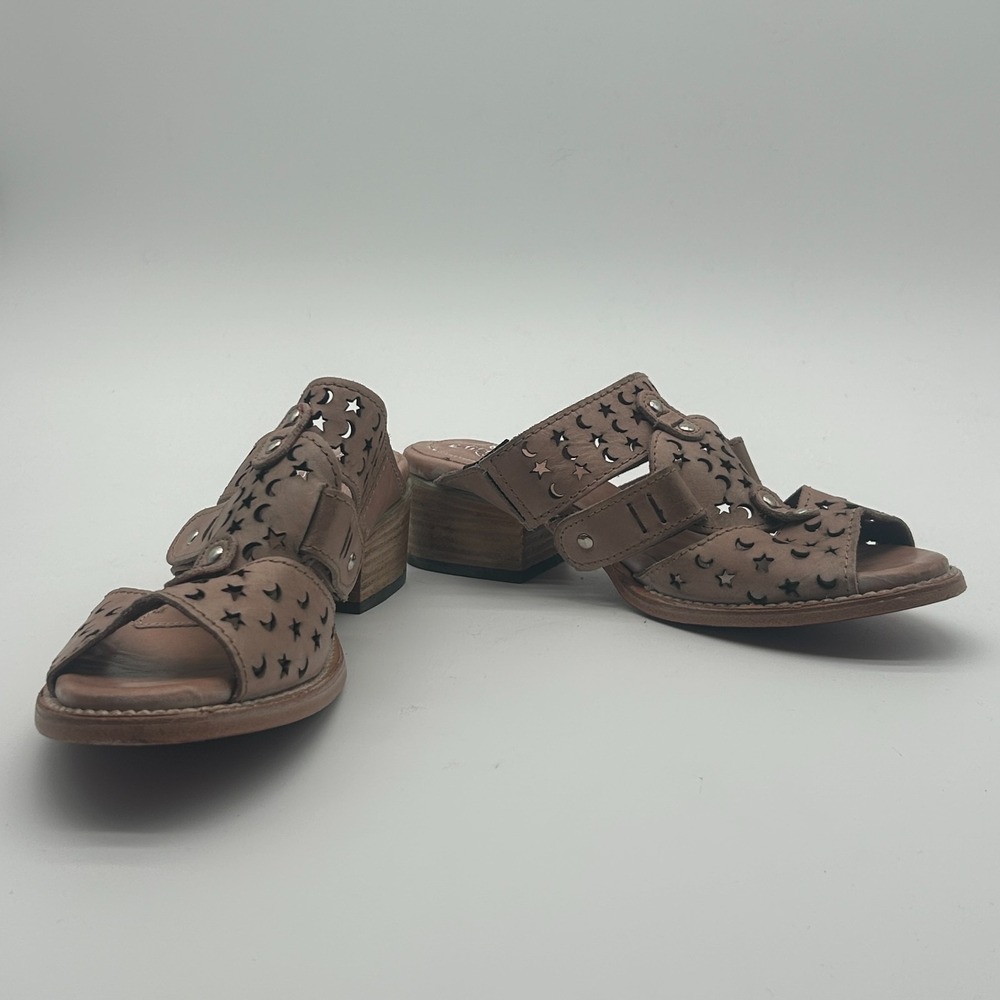 Freebird by Steven Moonstar Tan Leather Cutout Mule Sandals Womens Size 9 Boho